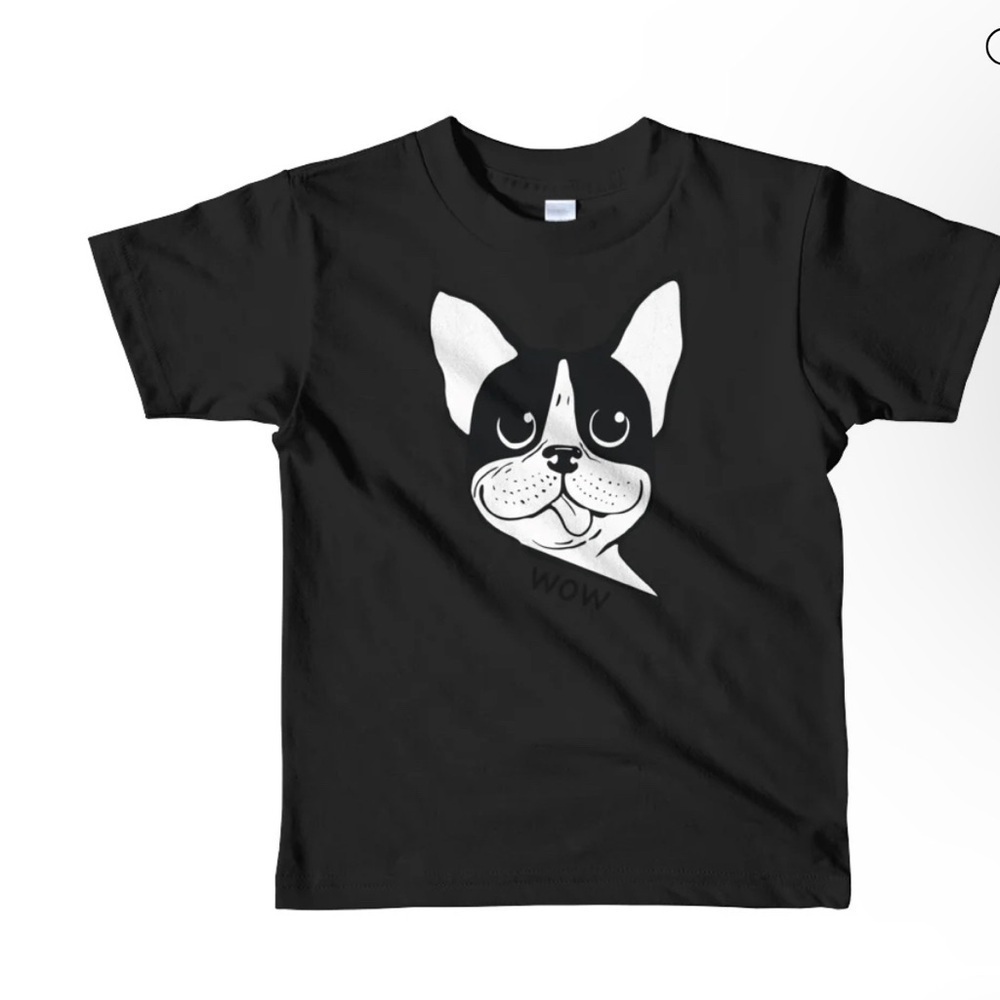 American Apparel Kids Black and White Dog Tee Boston terrier or Frenchie. NEW